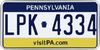 PA license plate LPK4334