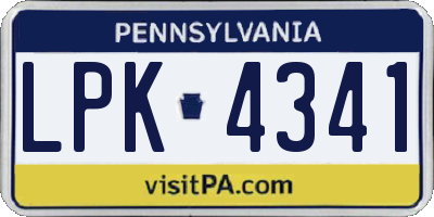 PA license plate LPK4341