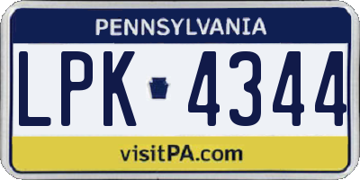 PA license plate LPK4344