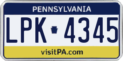 PA license plate LPK4345