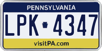 PA license plate LPK4347