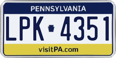 PA license plate LPK4351