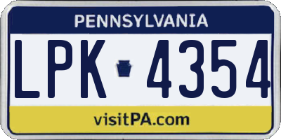 PA license plate LPK4354
