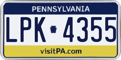 PA license plate LPK4355