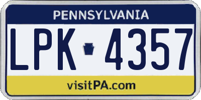 PA license plate LPK4357