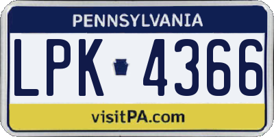 PA license plate LPK4366