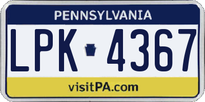 PA license plate LPK4367