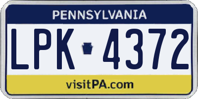 PA license plate LPK4372