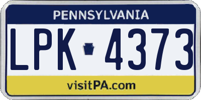 PA license plate LPK4373