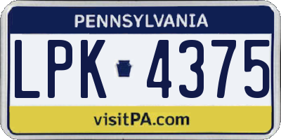 PA license plate LPK4375