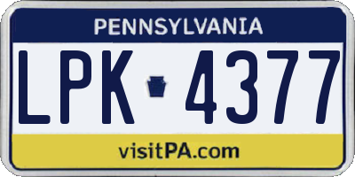 PA license plate LPK4377