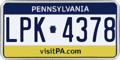 PA license plate LPK4378