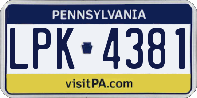 PA license plate LPK4381