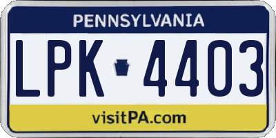 PA license plate LPK4403
