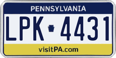 PA license plate LPK4431