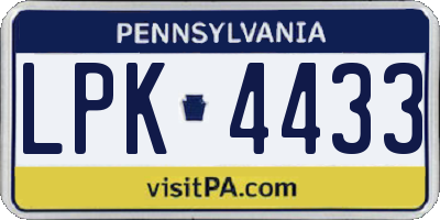 PA license plate LPK4433