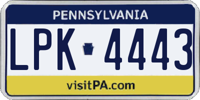 PA license plate LPK4443