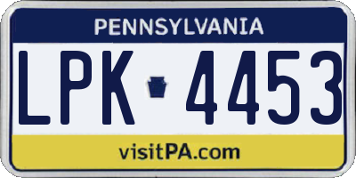 PA license plate LPK4453