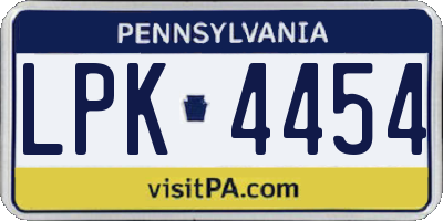 PA license plate LPK4454