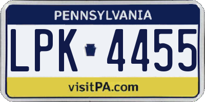 PA license plate LPK4455