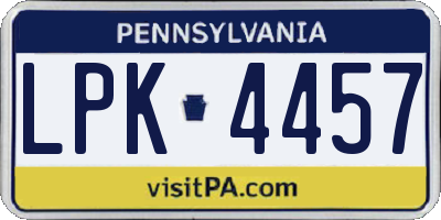 PA license plate LPK4457