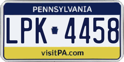 PA license plate LPK4458