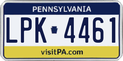 PA license plate LPK4461