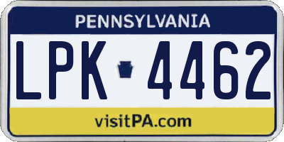 PA license plate LPK4462