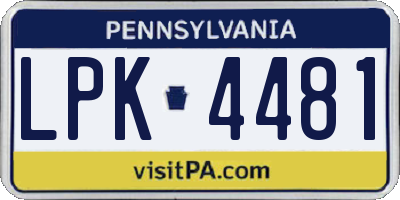PA license plate LPK4481