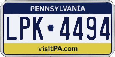 PA license plate LPK4494