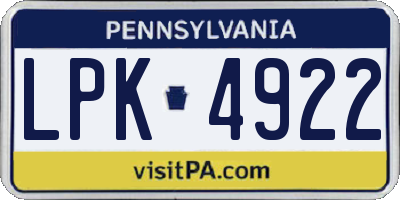 PA license plate LPK4922