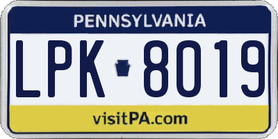 PA license plate LPK8019