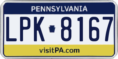 PA license plate LPK8167