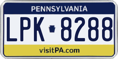PA license plate LPK8288