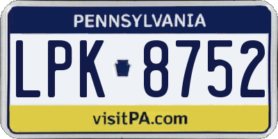 PA license plate LPK8752