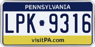 PA license plate LPK9316