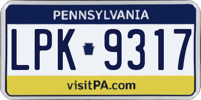 PA license plate LPK9317