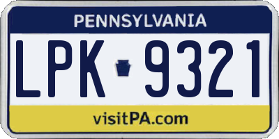 PA license plate LPK9321