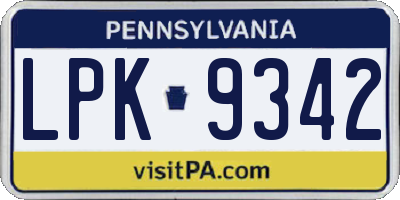 PA license plate LPK9342