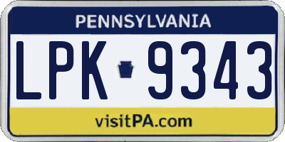 PA license plate LPK9343