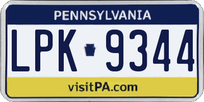 PA license plate LPK9344