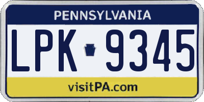 PA license plate LPK9345