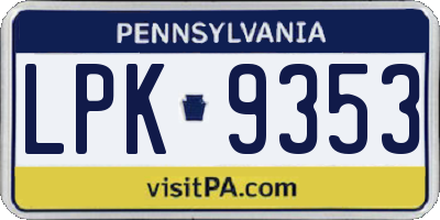 PA license plate LPK9353