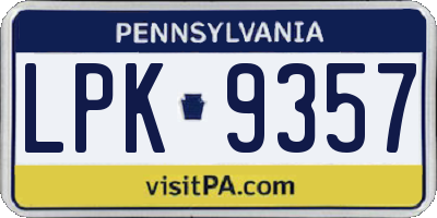 PA license plate LPK9357