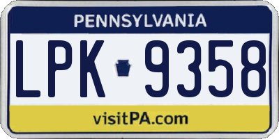 PA license plate LPK9358