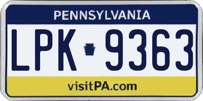 PA license plate LPK9363
