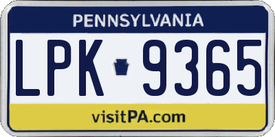 PA license plate LPK9365