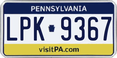 PA license plate LPK9367