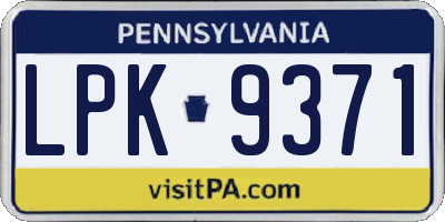 PA license plate LPK9371