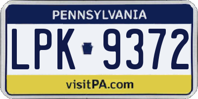 PA license plate LPK9372